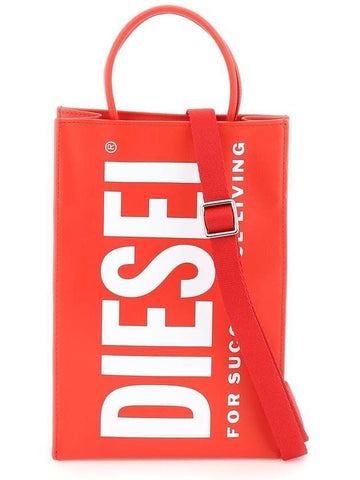 Logo Leather Medium Shopper Tote Bag Red - DIESEL - BALAAN.