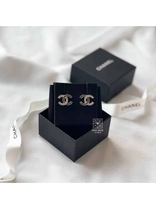 Crystal Two-tone CC Logo Earrings Silver Black - CHANEL - BALAAN.