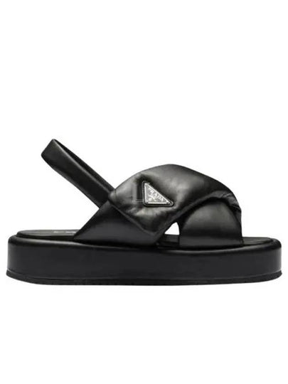 Triangular Logo Soft Padded Nappa Leather Sandals Black - PRADA - BALAAN 2