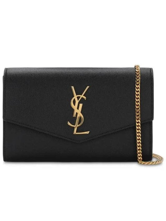 Uptown Chain Wallet Shoulder Bag in Grain De Poudre Embossed Leather Black - SAINT LAURENT - BALAAN 2