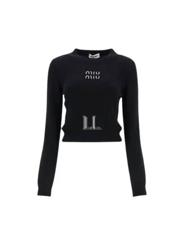 Embroidered Logo Cashmere Knit Top Black - MIU MIU - BALAAN 2