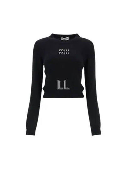 Embroidered Logo Cashmere Knit Top Black - MIU MIU - BALAAN 2