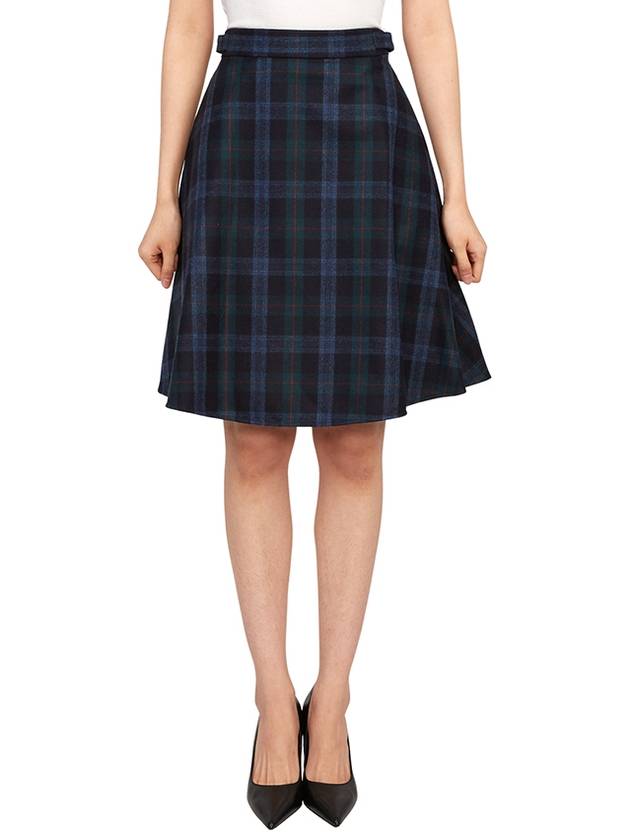 Tartan Flannel Side Tab A Line Skirt Blue - THOM BROWNE - BALAAN 4