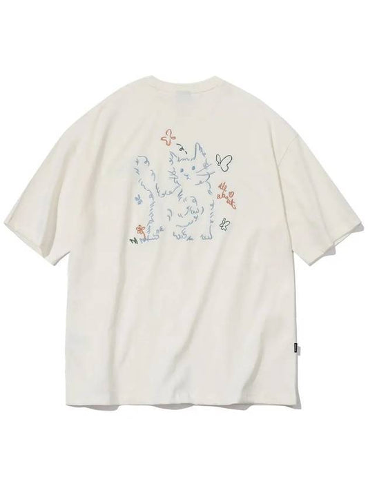 About Love Cat Embroidered Short Sleeve T Shirt Cream - CPGN STUDIO - BALAAN 1