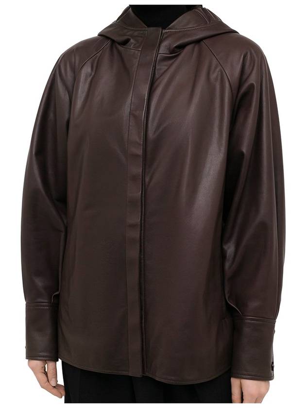 DPD3085 Chocolate Leather Hooded Jacket - DROME - BALAAN 3