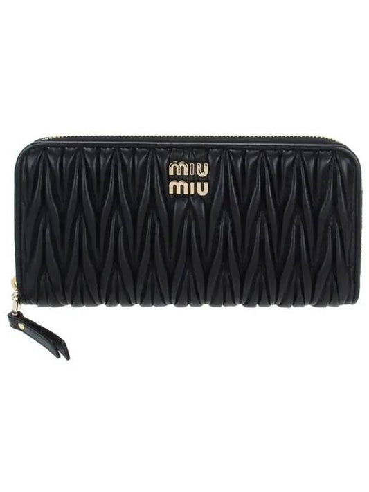 Matelasse Leather Logo Zipper Long Wallet Black - MIU MIU - BALAAN 2