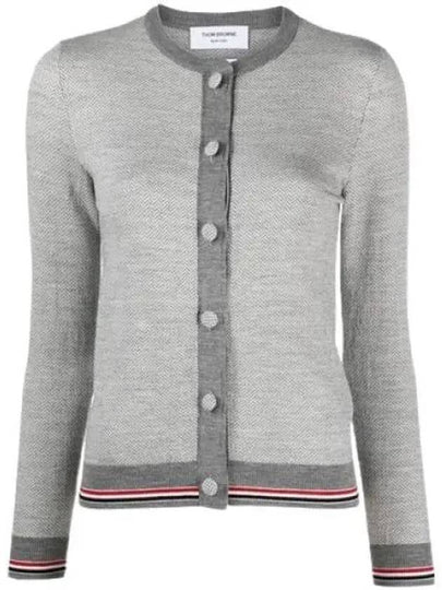 Herringbone Crew Neck Wool Cardigan Light Grey - THOM BROWNE - BALAAN 2