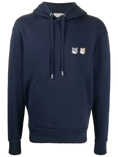 Men's Double Fox Head Patch Cotton Hoodie Navy - MAISON KITSUNE - BALAAN 2