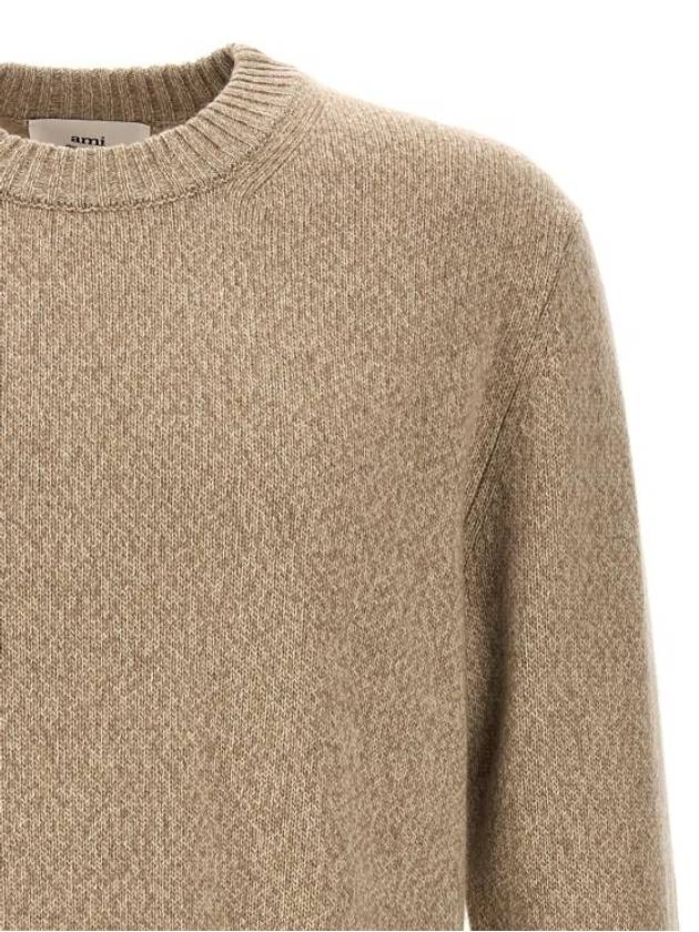 Men's Tonal Cashmere Crew Neck Sweater Champagne - AMI - BALAAN 4