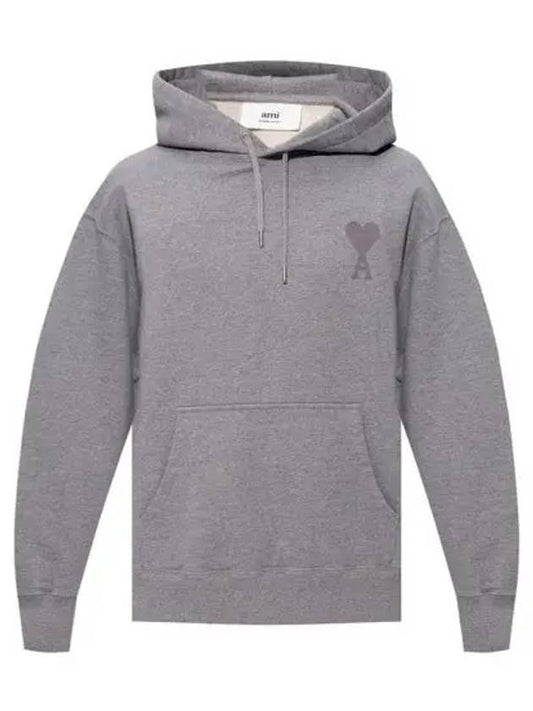 Men's Big Heart Logo Hoodie Grey - AMI - BALAAN 2