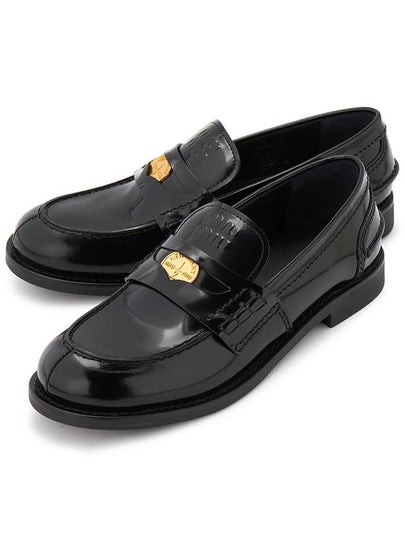 Brushed Leather Penny Loafers Black - MIU MIU - BALAAN 2