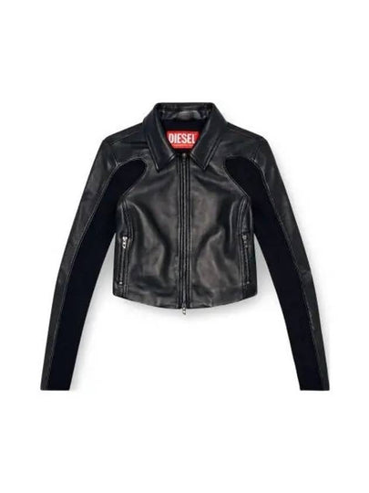 L Totem P1 Knit Inserts Cropped Leather Jacket Black - DIESEL - BALAAN 2