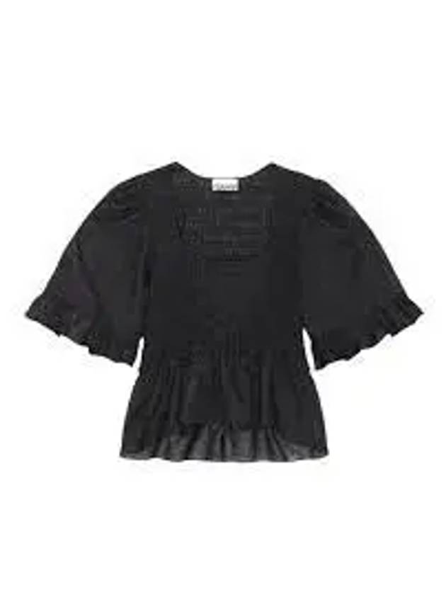 Crinkled Georgette Smock Blouse Black - GANNI - BALAAN 2