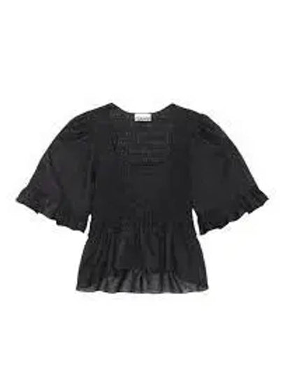 Crinkled Georgette Smock Blouse Black - GANNI - BALAAN 2