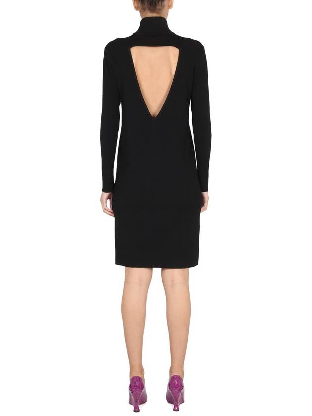 Cut Out Detail High Neck Wool Midi Dress Black - BOTTEGA VENETA - BALAAN 4