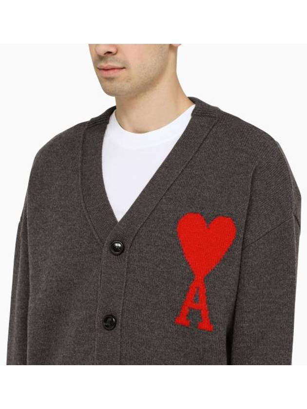 Big Heart Logo Wool Cardigan Grey - AMI - BALAAN 8