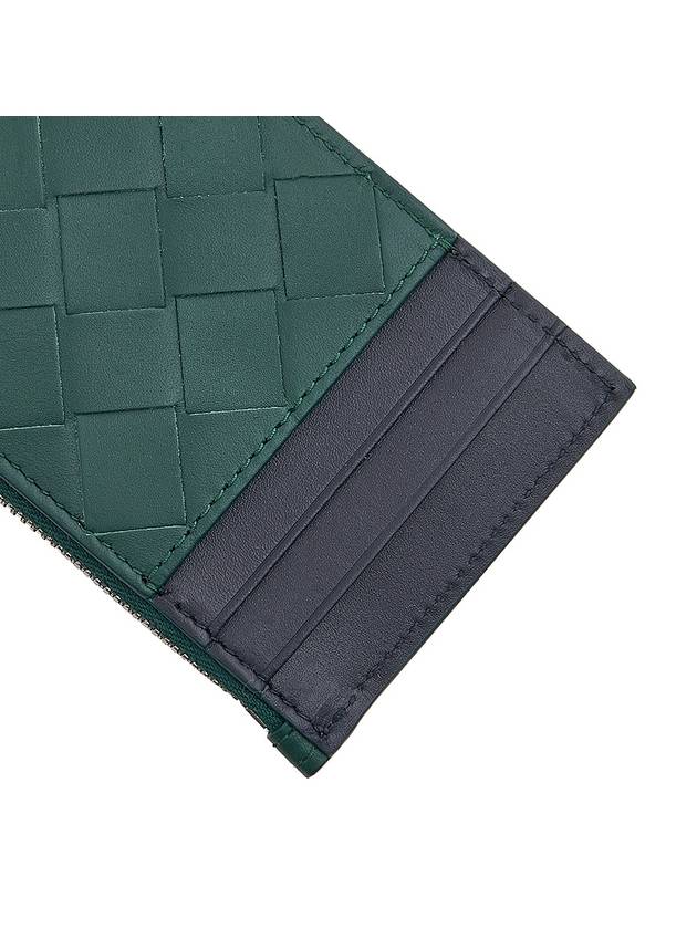 Intrecciato Zippered Leather Card Wallet Dark Green Navy - BOTTEGA VENETA - BALAAN 9