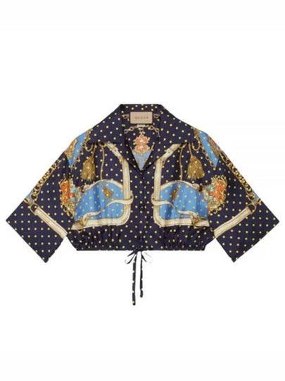 Polka Dot Cropped Silk Shirt Blue - GUCCI - BALAAN 2