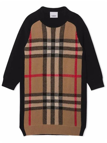 Kids Check Jacquard Sweater Dress Brown 8046103 - BURBERRY - BALAAN 1