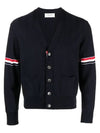 RWB V-neck Striped Virgin Wool Cardigan Navy - THOM BROWNE - BALAAN 3