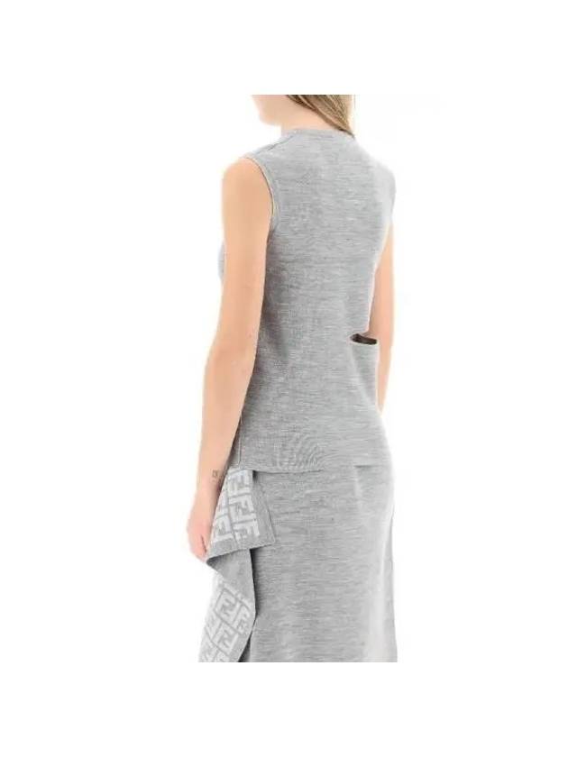 Cutout Reversible Wool Sleeveless Grey - FENDI - BALAAN 4