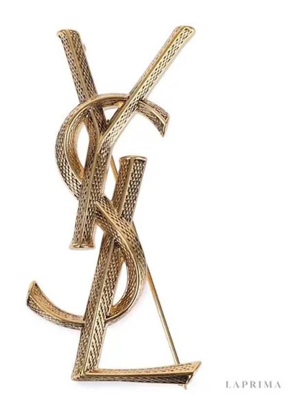 Snake Textured Monogram Brooch Gold - SAINT LAURENT - 9