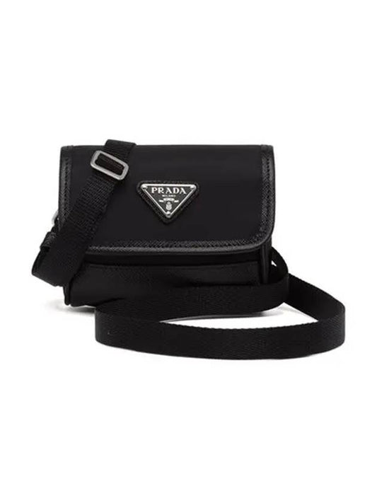 triangle logo re-nylon mini pouch cross bag black - PRADA - BALAAN.