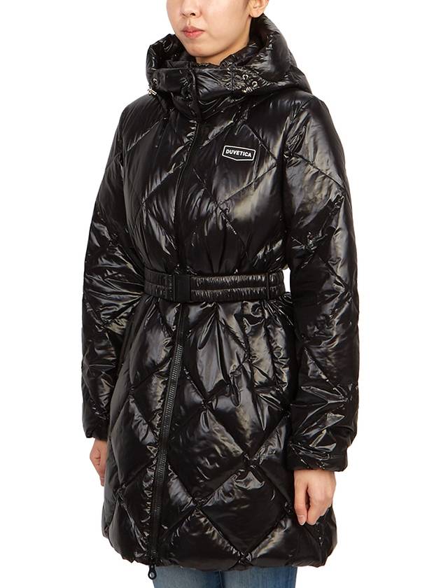 Women s Goose Down Long Padded Conza Hood Detachable Diamond Quilted Jacket VDDJ95636 BKS - DUVETICA - BALAAN 4