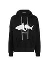 Men's Shark Print Cotton Hoodie Black - PALM ANGELS - BALAAN 2