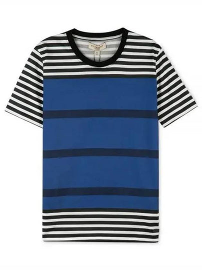 Men's Striped Short Sleeve T-Shirt Blue - BURBERRY - BALAAN 2