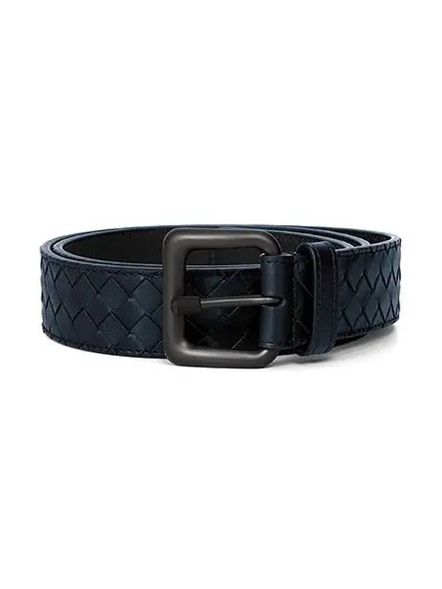 Intreciato Leather Belt Navy - BOTTEGA VENETA - BALAAN.