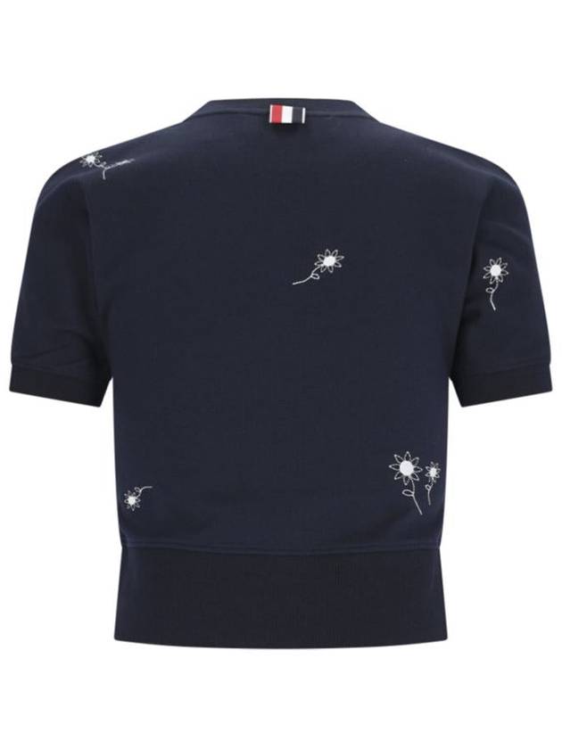 Embroidered Flower Dolman Short Sleeve T-Shirt Navy - THOM BROWNE - BALAAN 3