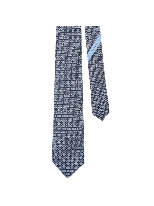 Interwoven Gancini Print Silk Tie Navy Blue - SALVATORE FERRAGAMO - BALAAN 1