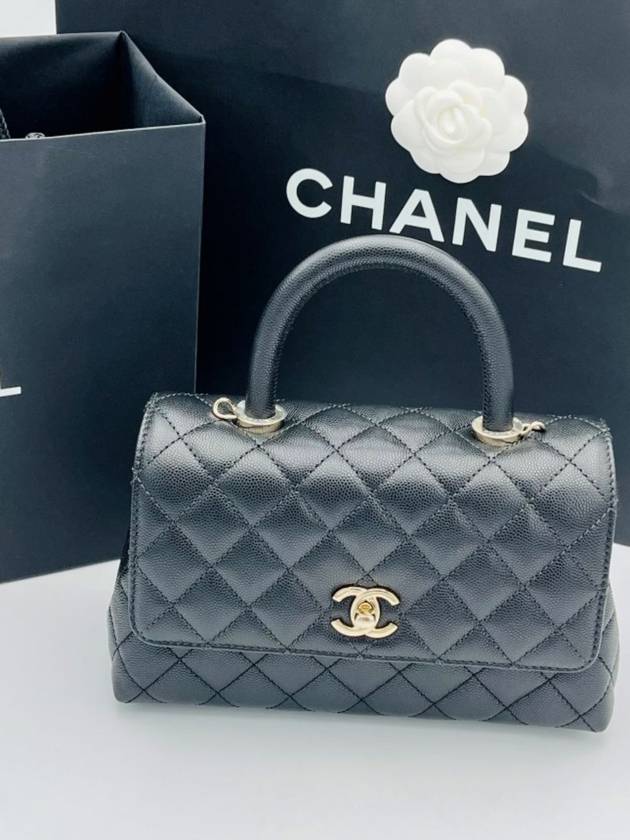 Coco Handle Caviar Gold Small Tote Bag Black - CHANEL - BALAAN 8