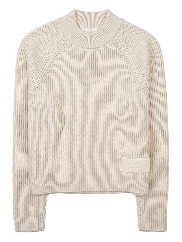 Logo Patch Wool Knit Top Beige - AMI - BALAAN 10