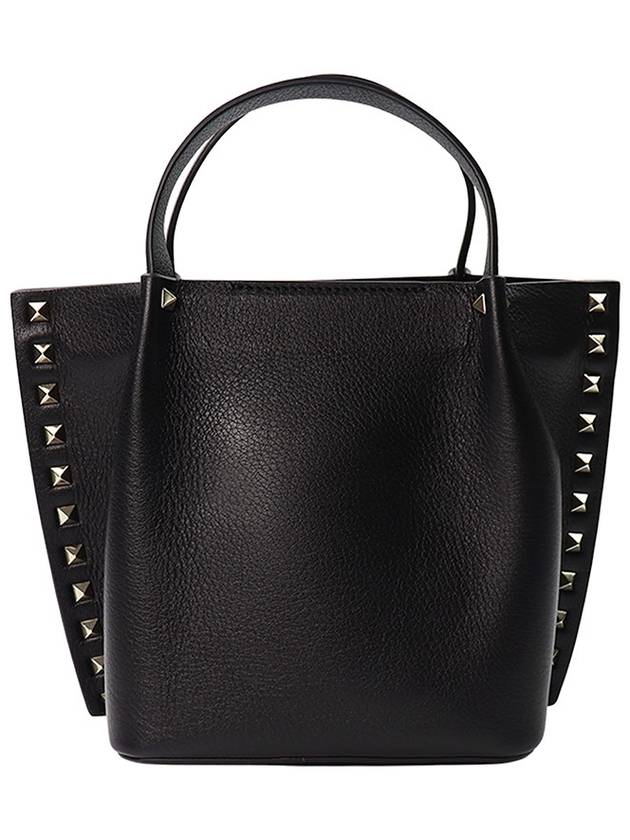 Rockstud Leather Small Tote Bag Black - VALENTINO - BALAAN 3