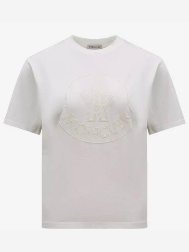 Embroidered Logo Crew Neck Short Sleeve T-Shirt Off White - MONCLER - BALAAN 4