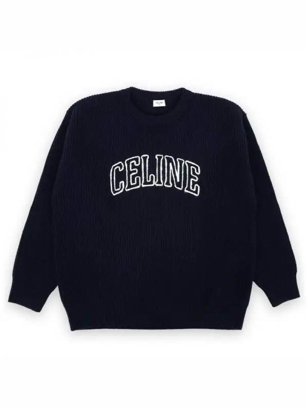 Logo Oversized Wool Knit Top Navy - CELINE - BALAAN 2