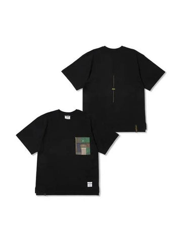 Square Camouflage Pocket Oversized Short Sleeves T Shirts Black - STIGMA - BALAAN 1