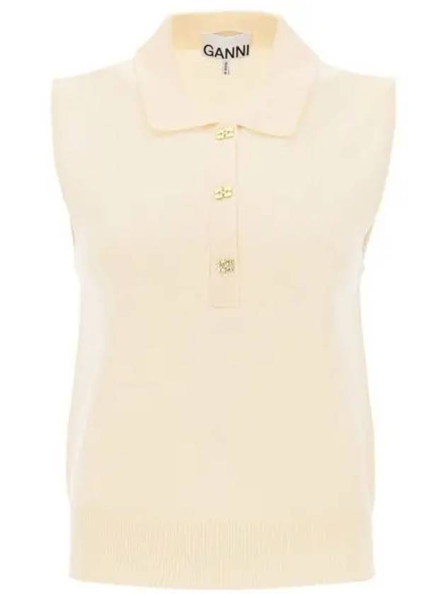 Cashmere Mix Sleeveless Vest Knit Top Ivory - GANNI - BALAAN 2