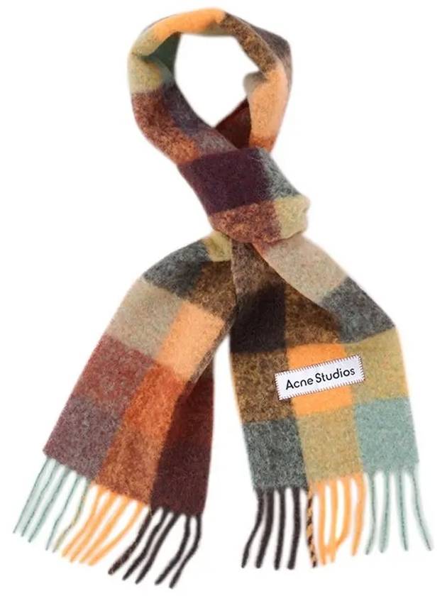 Check Mohair Muffler Chestnut Brown Yellow Green - ACNE STUDIOS - BALAAN 4