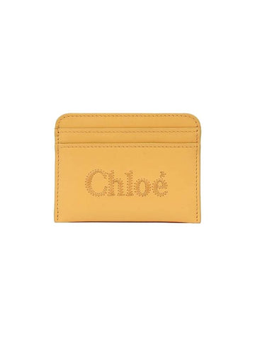 Sense Embroidered Logo Calfskin Card Wallet Yellow - CHLOE - BALAAN 1