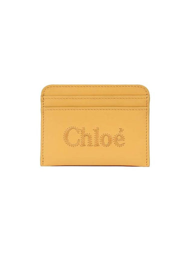 Sense Embroidered Logo Calfskin Card Wallet Yellow - CHLOE - BALAAN 1