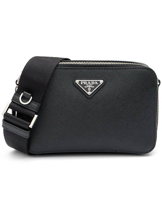 Brick Re-Nylon Saffiano Leather Triangular Logo Cross Bag Black - PRADA - BALAAN 3