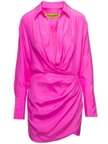 'Naha' Draped Shirt Mini Hot Pink Dress In Silk Woman Gauge81 - GAUGE81 - BALAAN 1