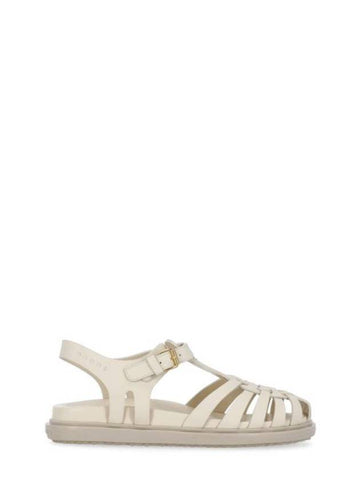 Leather Flat Sandals Beige - MARNI - BALAAN 1