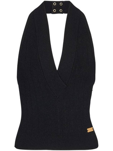 Halterneck Knit Top Sleeveless Black - BALMAIN - BALAAN 1