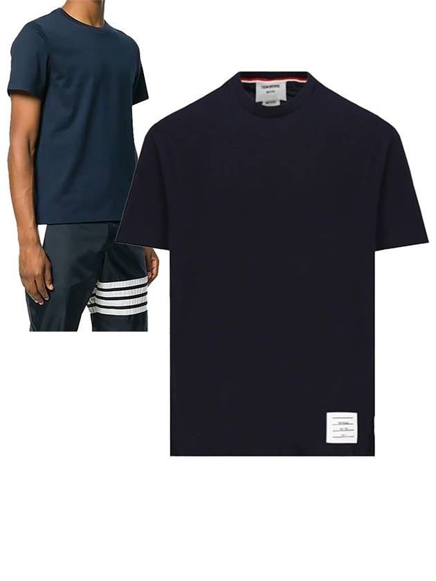 Men's Side Slit Relaxed Short Sleeve T-Shirt Navy - THOM BROWNE - BALAAN 2