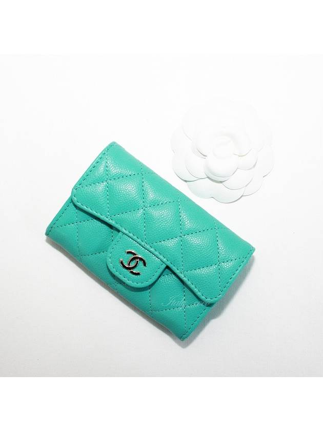 Classic caviar card wallet snap fluorescent mint champagne gold AP0214 B10583 NS837 - CHANEL - BALAAN 5