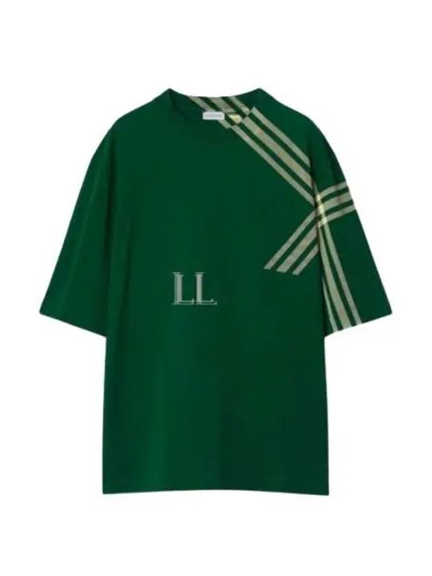 Men's Cotton Check Short Sleeve T-Shirt Green - BURBERRY - BALAAN 2